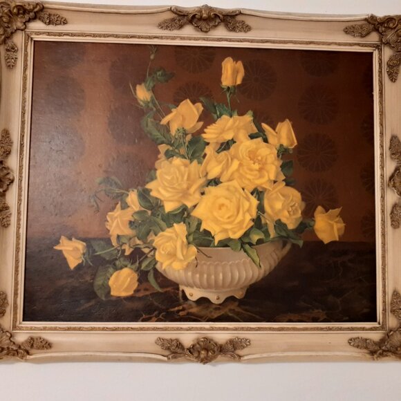 Other - 1959 YELLOW ROSE BOUQUET FRAMED PAINTED ART, GORGEOUS